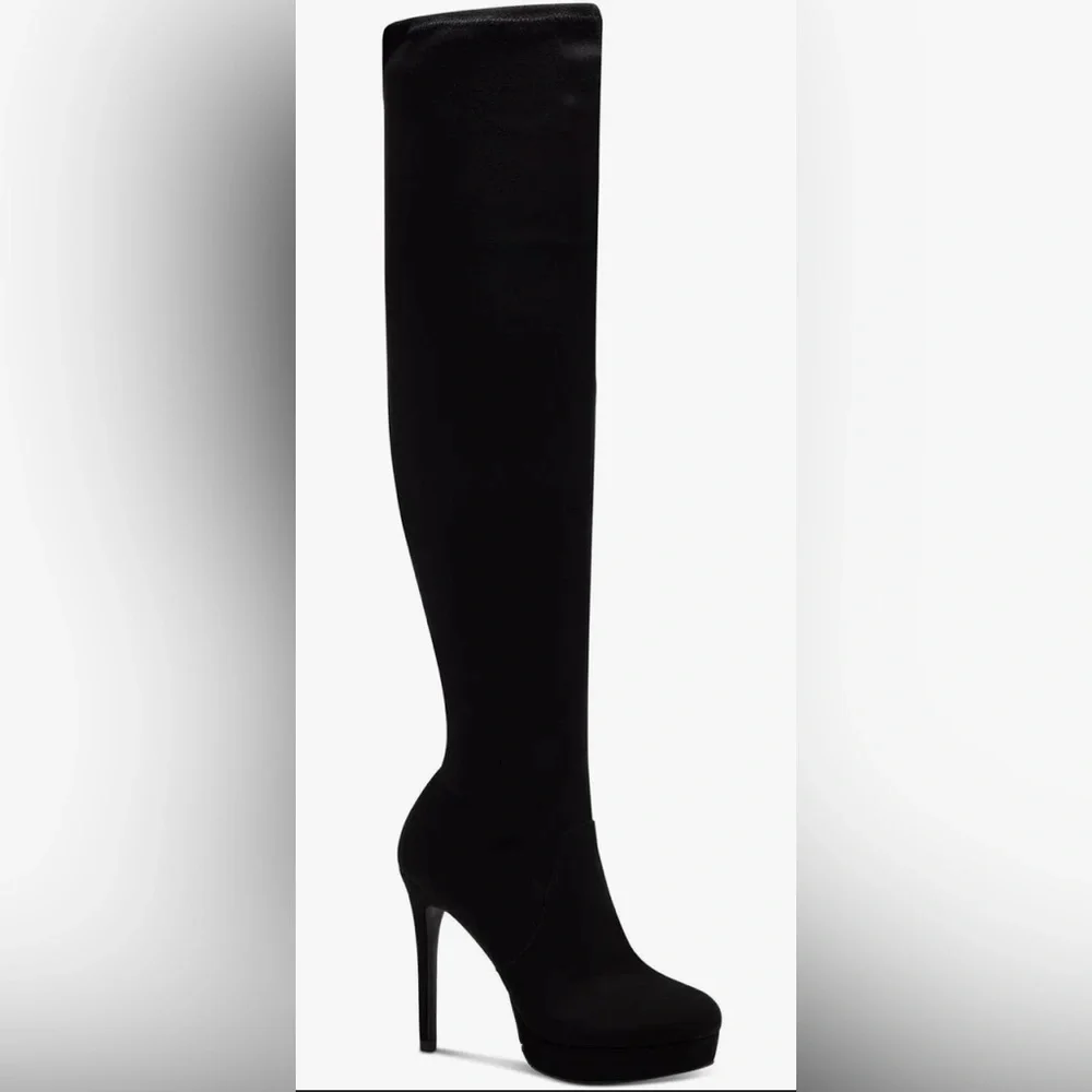 Thalia Sodi Clarissa Over-the-Knee Boots in Black Microfiber - Picture 2 of 15